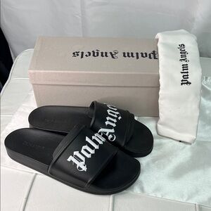 Palm Angels Black Slides with White Gothic Logo
